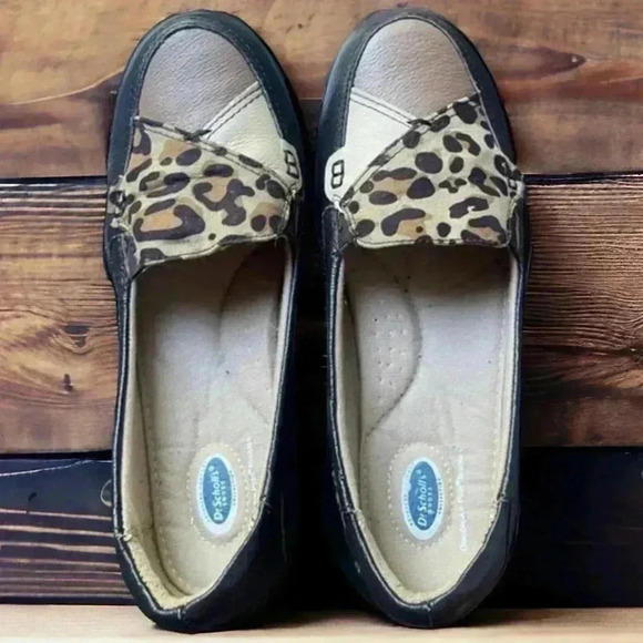 Dr.Scholl’s NEW No Tags black and animal print flats size 7.5W. Leather Upper - Picture 7 of 7